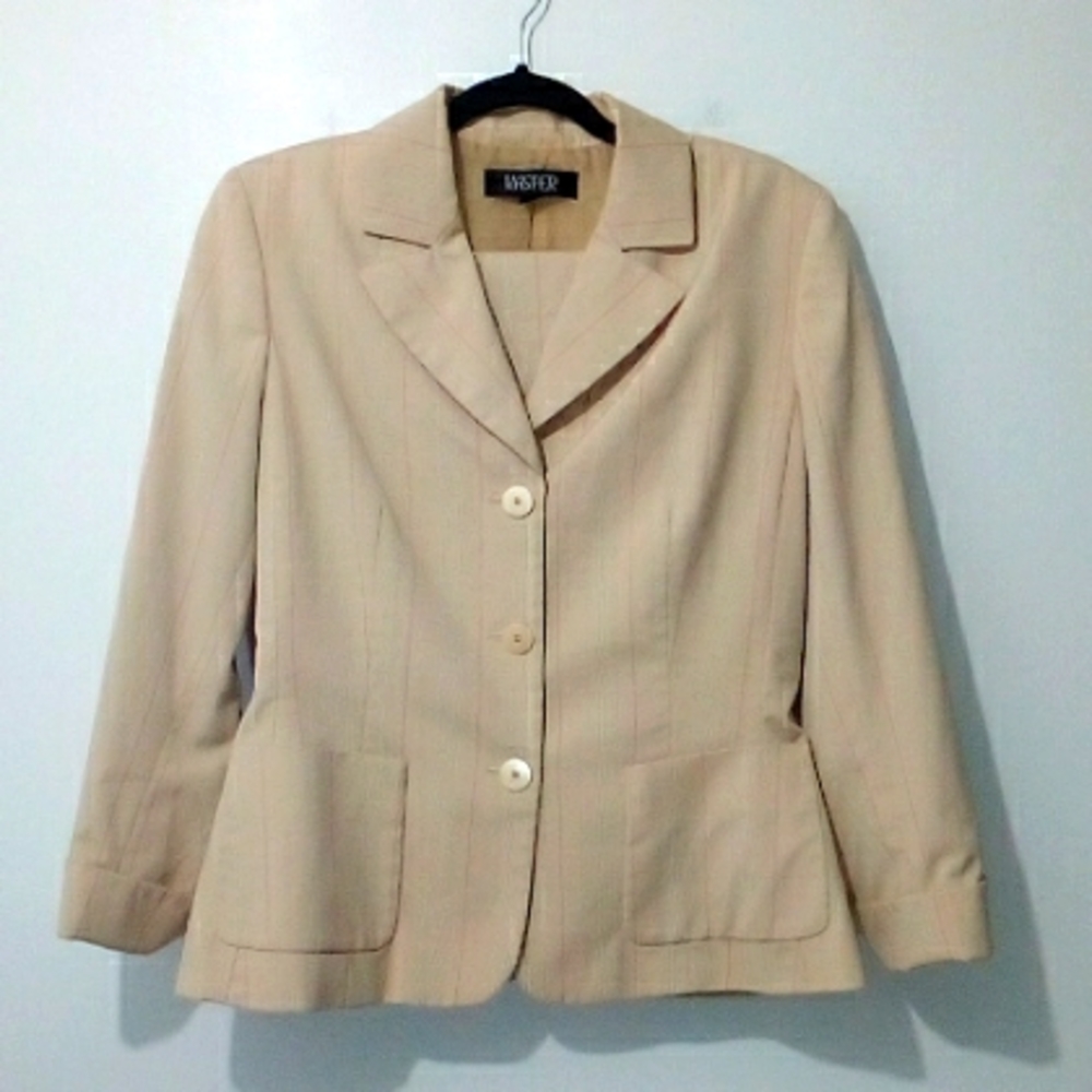 Kasper Vintage tan and pink micro plaid wide leg suit set